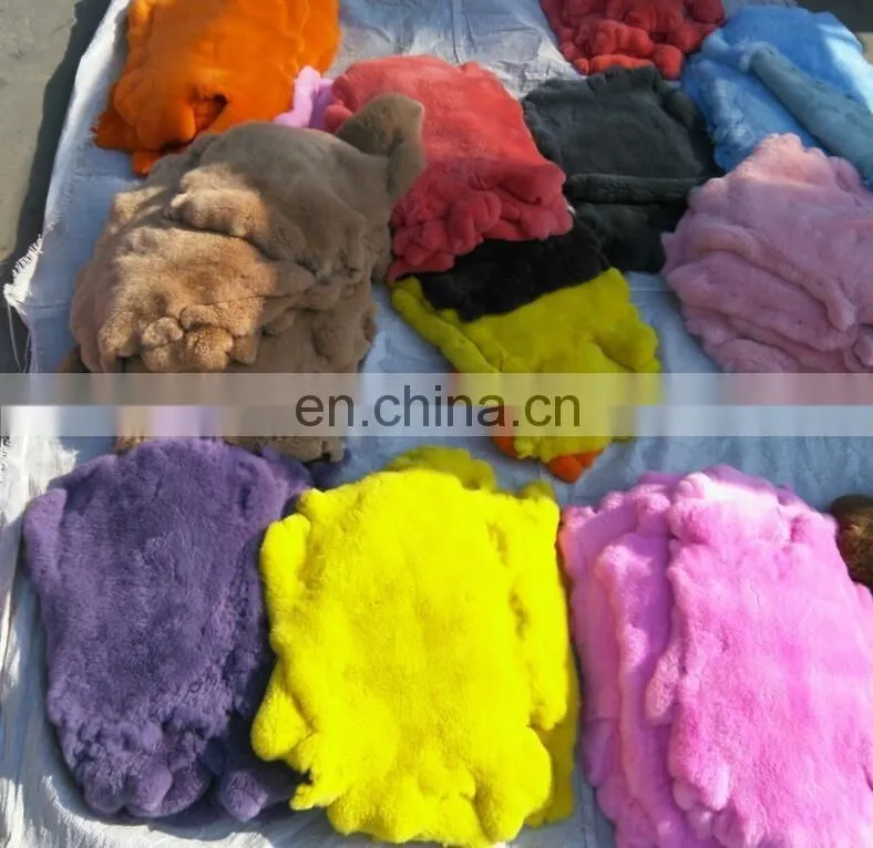 Factory wholesale raw or dyed color real rex rabbit fur pelts