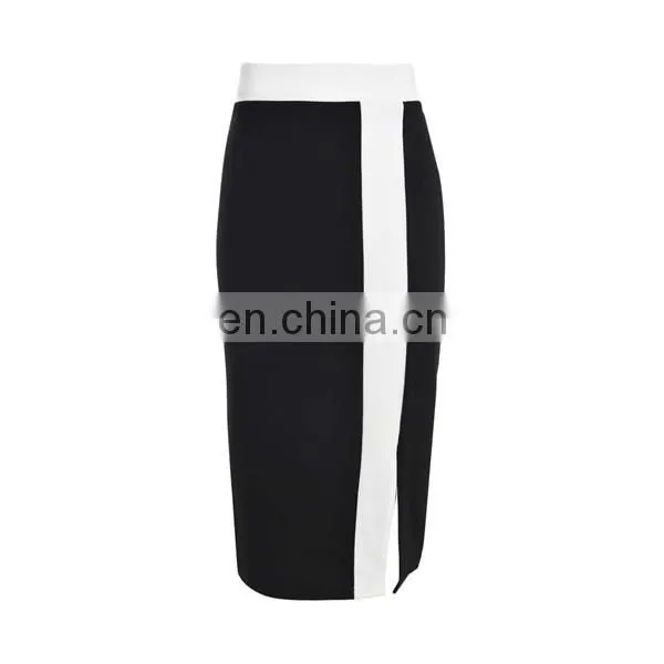 wholesale contrast band split front women pencil skirt