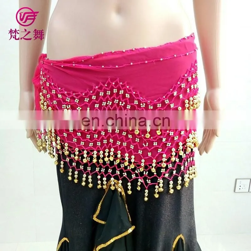 Latest design cheap chiffon bead and bell factory belly dance hip scarf Y-2056