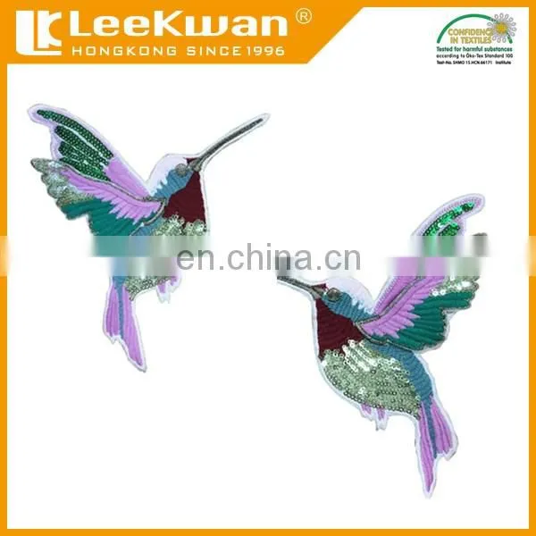 colorful sequined bird patch sweater decoration applique vintage embroidered birds