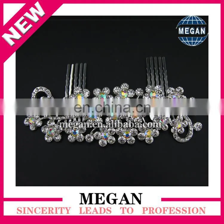 Charming New Design Flower Princess Wedding Hair Accessories Rhinestone Crown Comb For Bridal