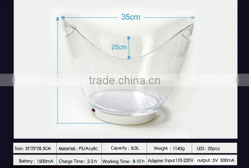 led lighting belvedere vodka bottle ice bucket factory price