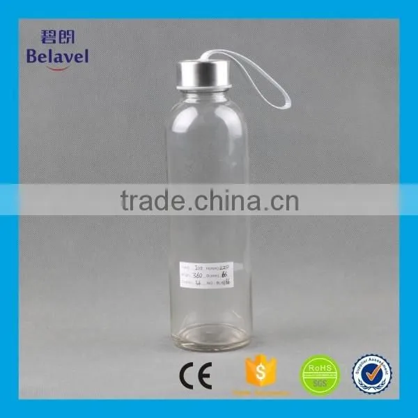 Factory supply 17oz 500ml glass bottle with cap glass sport water bottle