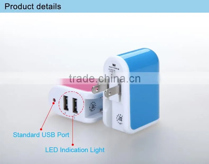 5V 2.1a Quick Charging Dual USB Travel Charger with Foldable plug