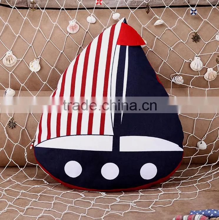 latest design fancy sailing boat cotton fabric cushion handicraft particular pillow made in China