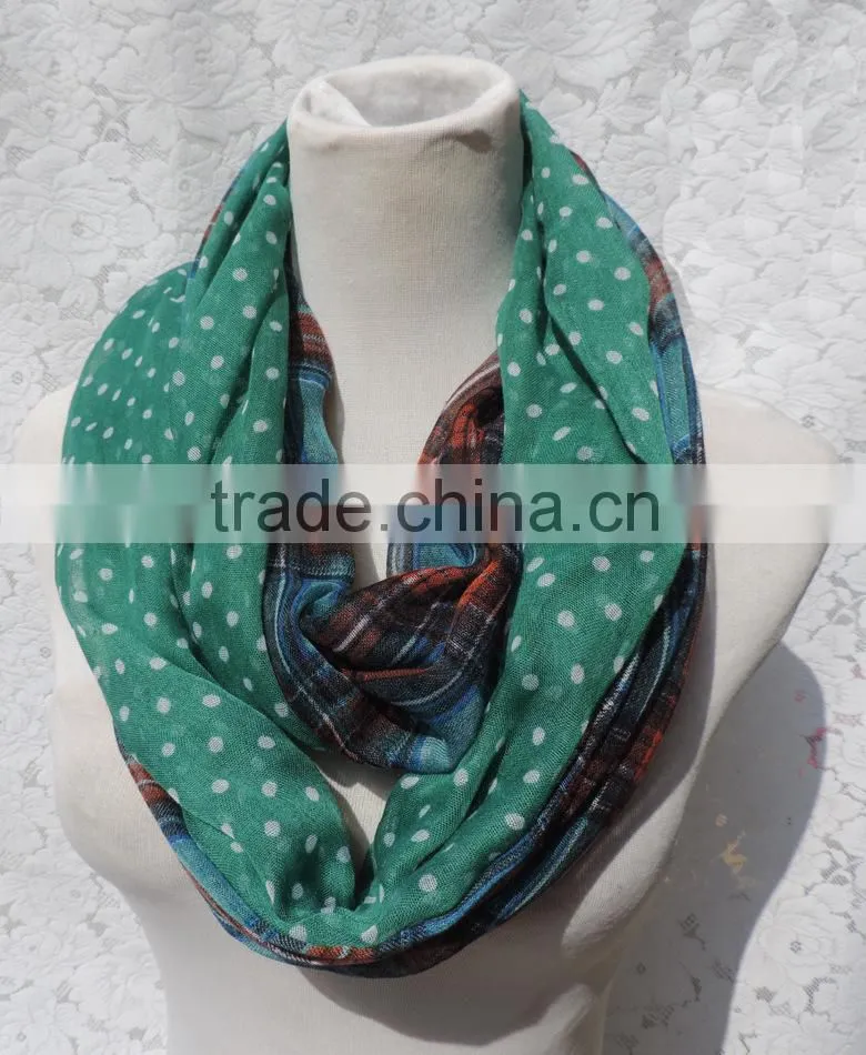 Wholesale Custom Polka Dot and Plaid Print Fashion Women Infinity Scarf