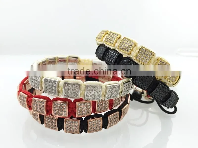 Wholesale micro setting zircon bracelet Braided stone beads Bracelet With Stainless Steel beads
