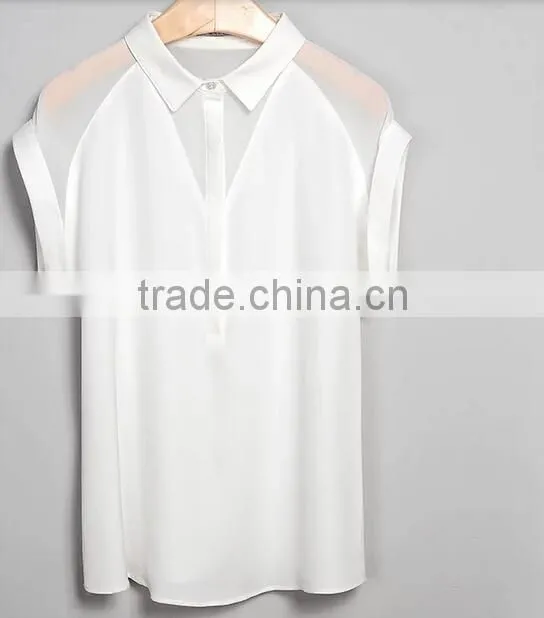 2015 Fashion Design White Loose Cardigan Women Chiffon Shirt