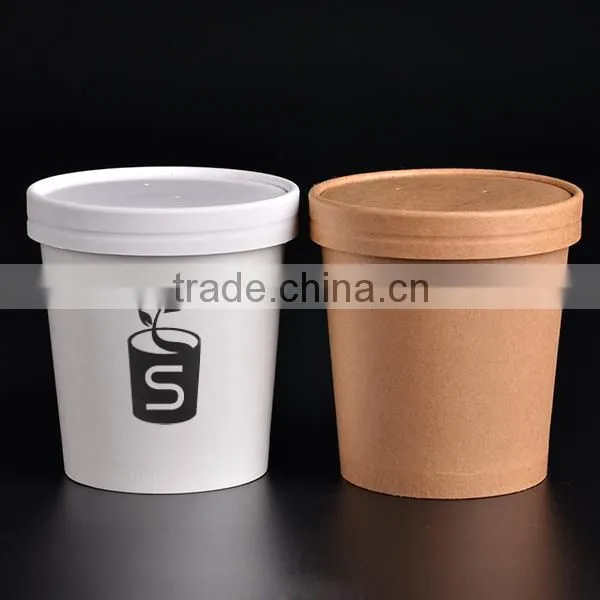 Company logo branded 260cc and 390cc paper soup bowl with lid and cap