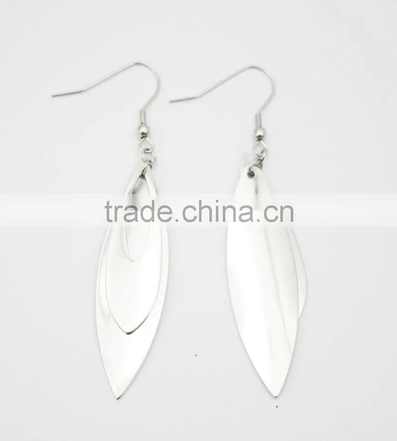 316L Stainless Steel Leaf Shaped Women Silver Double Layer Earring