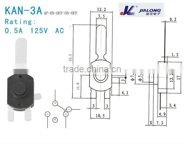 flashlight button switch 4P on-off-on-off push button switch