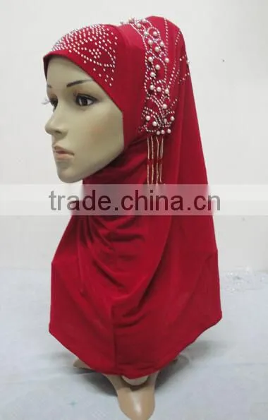 H284 new style one piece hijab with handmade chains and beadings