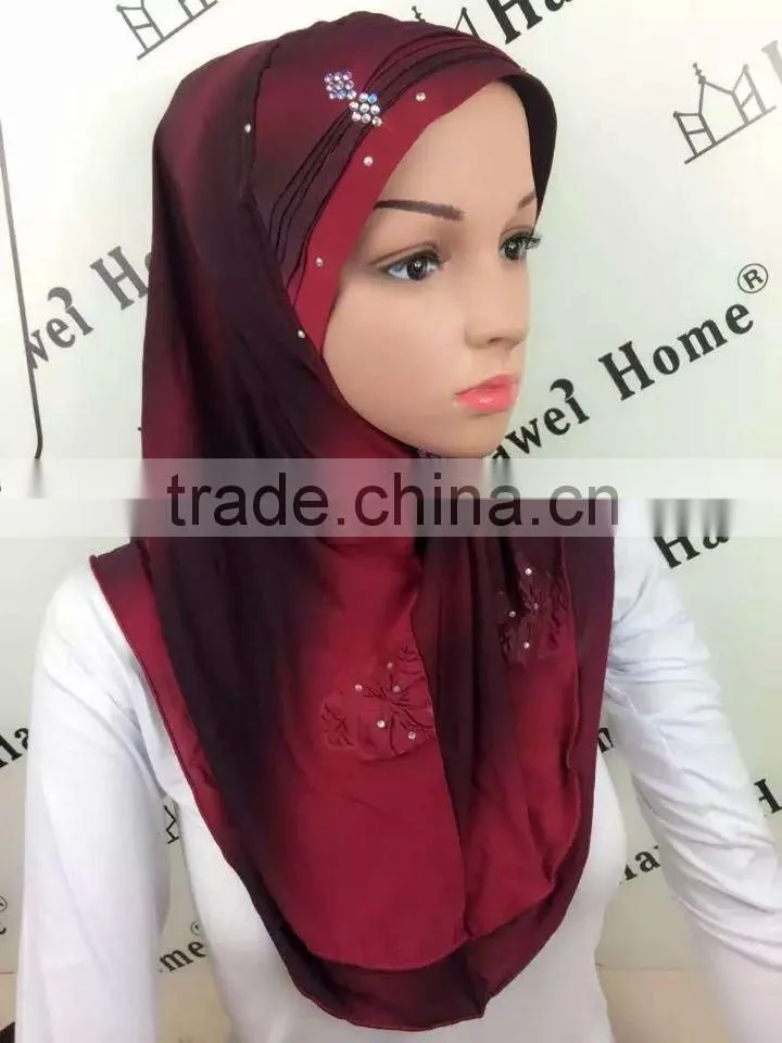 H276 new style two tone hijab with crystals
