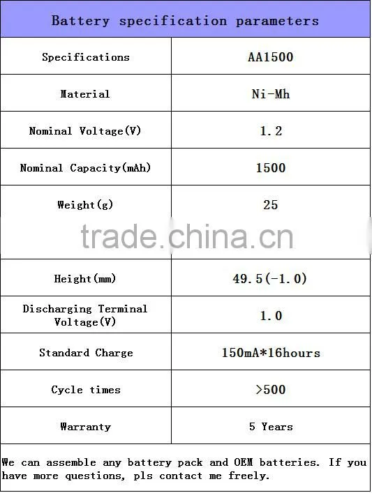 AA 1500mAh 1.2 V Quanlity Rechargeable Battery NI-MH 1.2V Rechargeable 2A Battery Baterias Bateria
