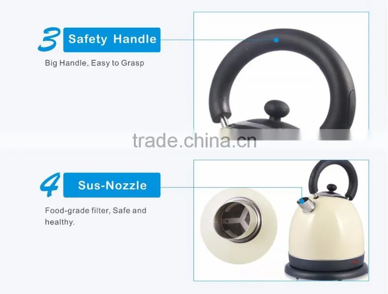 2016 best quality stainless steel electric cordless kettle