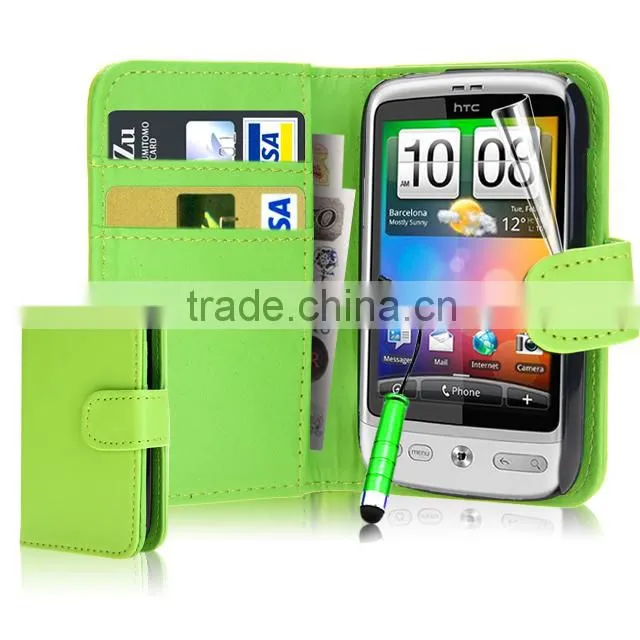 Set Screen Protector Stylus And Case For HTC Desire C , Dark Blue Leather Wallet Waterproof Case For HTC Desire