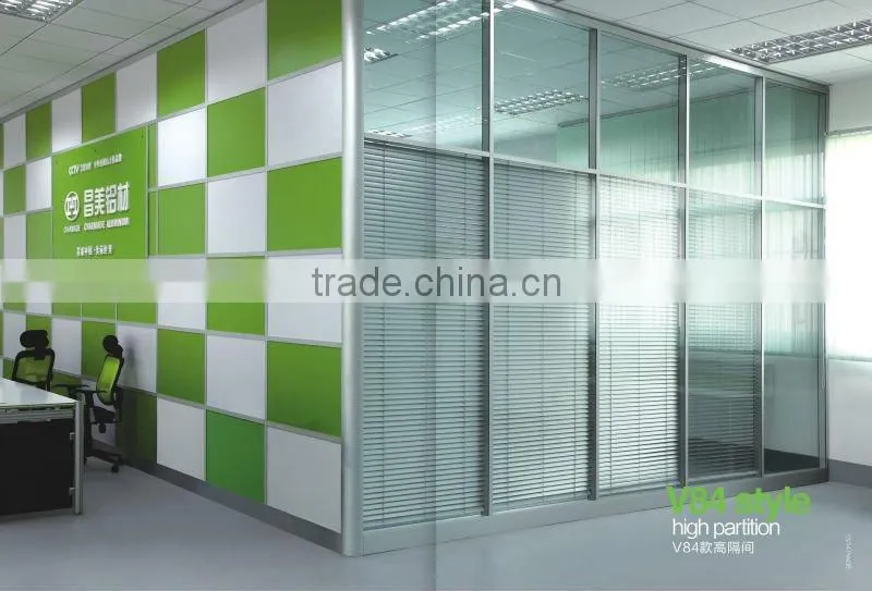 5mm / 12mm single glass/wood aluminum profile full height V84 series office wall partition