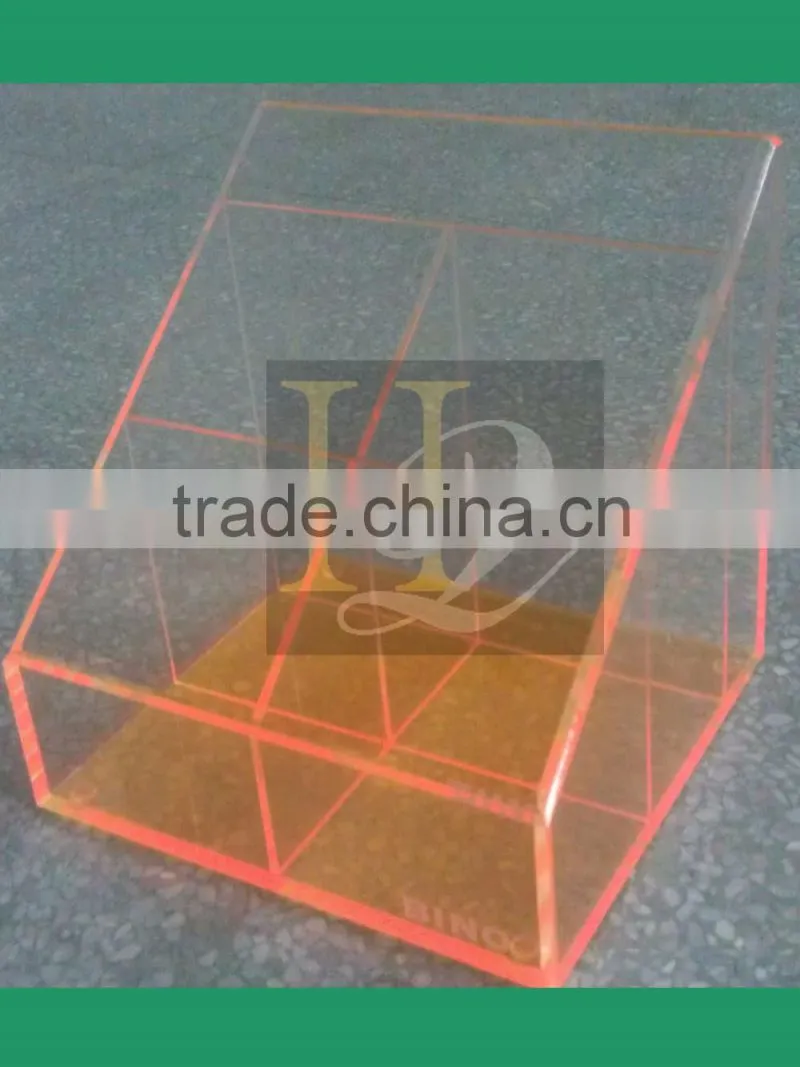 Manufacturer direct sale orange color ladder shaped acrylic office tray with divider