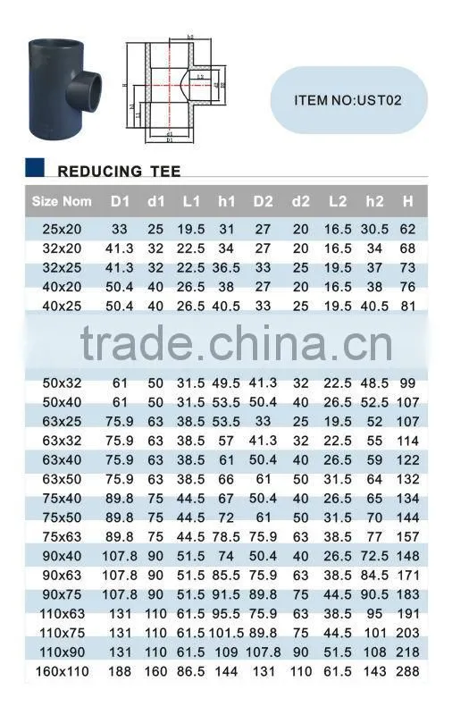 ERA brand DIN8063 PN16 PVC reducing tee