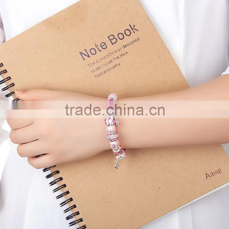 2016 fashion pink alloy glass bracelet
