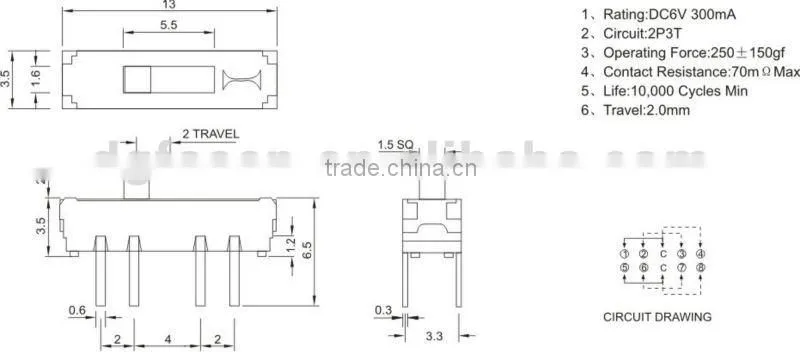 upright slide switch series products MS-23D07