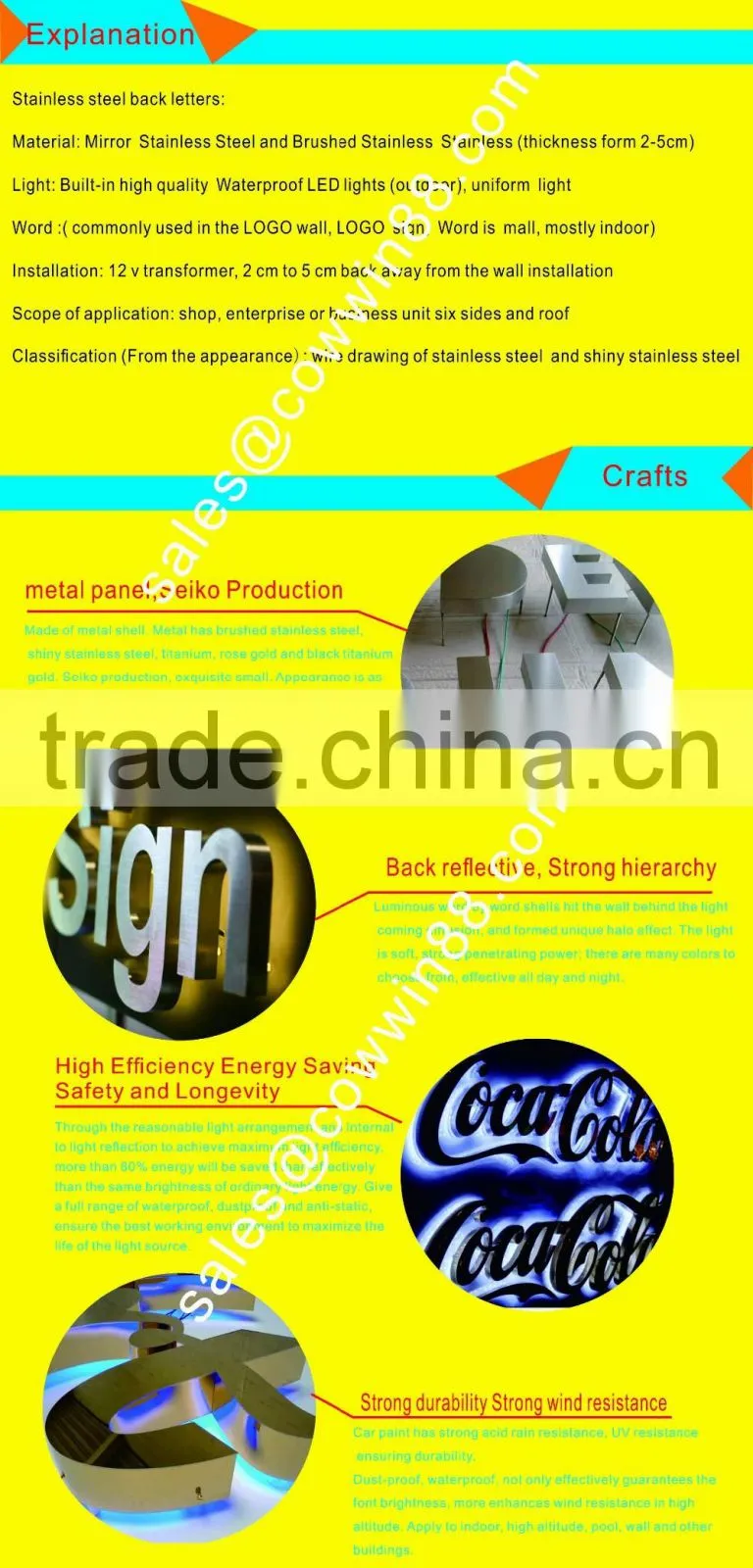 Outdoor/Indoor advertising Stainless Steel DIY LED Backlit Channel Letter Sign Hot sale 2016