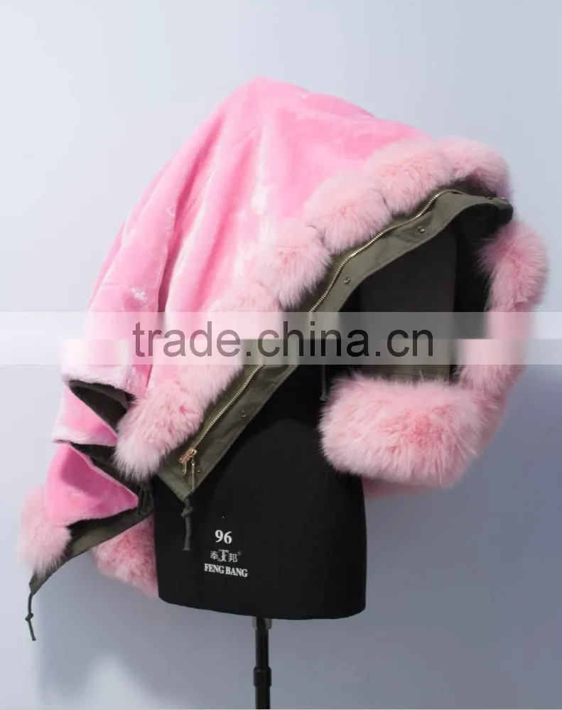 Women outwear military parka jacket with real fox fur hood trim made in China