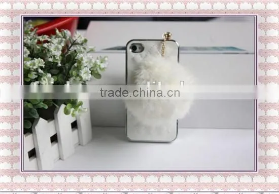 2015 wholesale Fashion Sparkling Diamond 3.5mm crown Dustproof Plug for mobile phone,Pearl rabbit hair ball dustproof plug