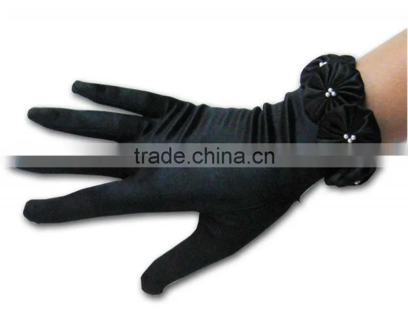 2016 Fashion Coral Rose Design Satin Gloves