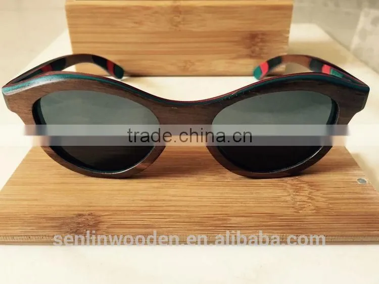 2015 OEM Colorful Lenses Wooden Bamboo Sunglasses, 100% Handmade Skateboard Sun Glasses