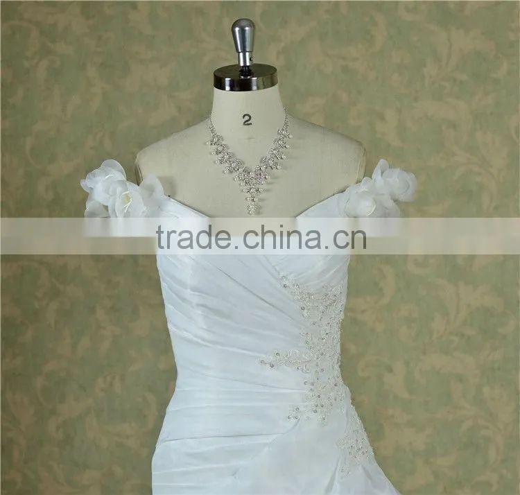 Sexy off-shoulder sweetheart handmade flower organza arab muslim wedding dress wedding gown
