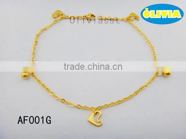 Olivia Jewelry Stainless Steel Gold Plated Anklet With Fashion Heart Pendant For Women