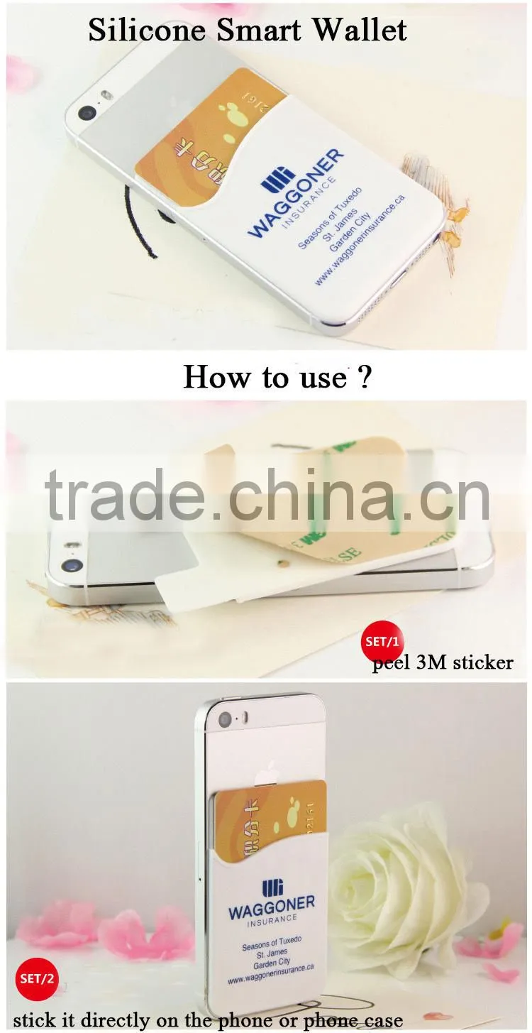 Printing Logo Custom Gift Multifunction Smart wallet 3M Sticky Silicone Mobile Card Holder with Slap Stand for advertising