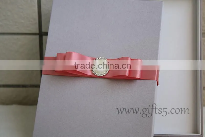 Custom handmade wedding invitation box with ribbon