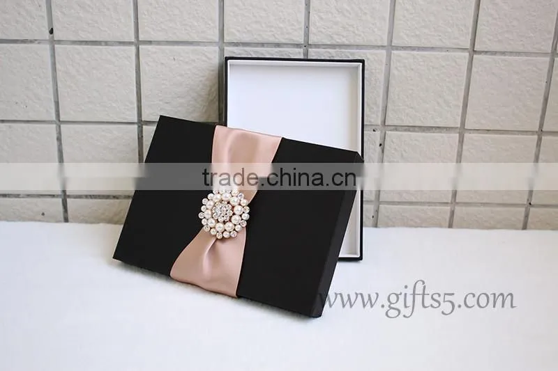 Elegant Black Wedding Invitation Boxes with brooch