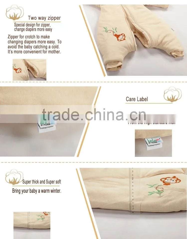 100% cotton Newborn infant baby anti kicking foot sleeping bag with Detachable sleeves for winter