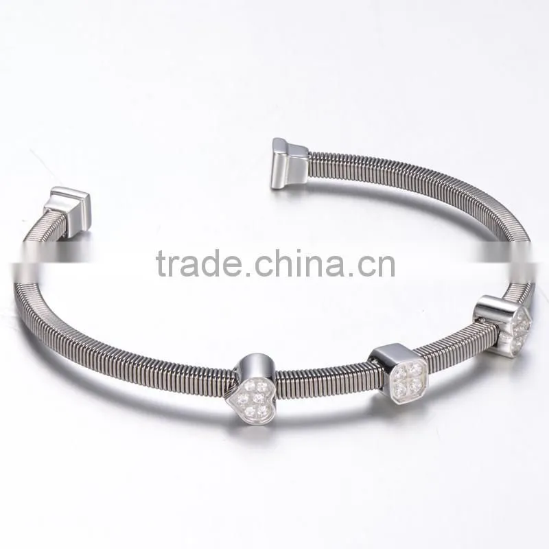new products 2016 heart 316l stainless steel bracelet girls inlay zircon crystal beads bangle fashion custume jewelry for women