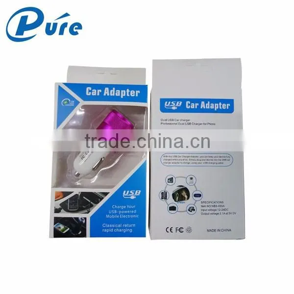5V 2.1A Aluminum/ABS material Bullet 2 Port Smart USB Car Charger For Iphone 5/6 and Samsung