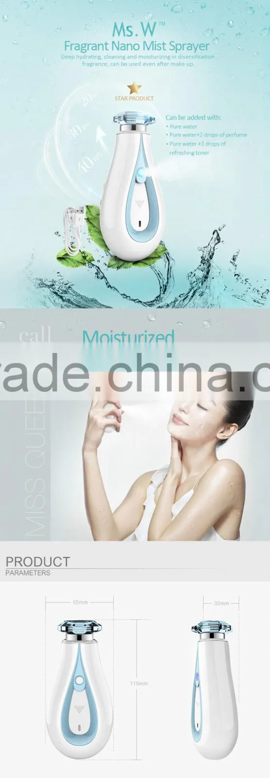 2016 Electric Facial Mist Sonic Essential Oil Spray Face and Hair Steamer for Skin Deep Moisturizing