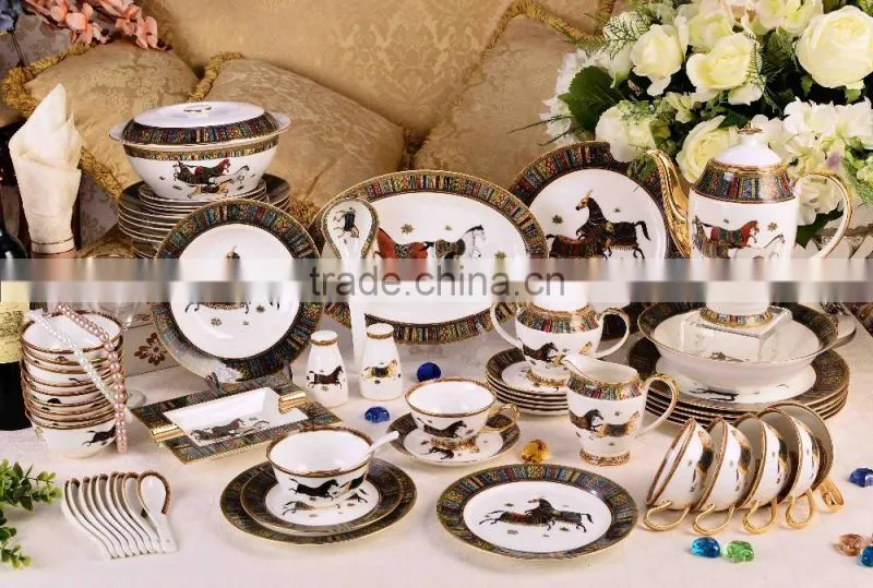 Ceramic horse painting bone china dinnerware set