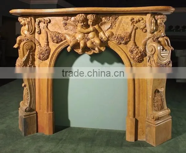 Brown polished marble fireplace for home decoration