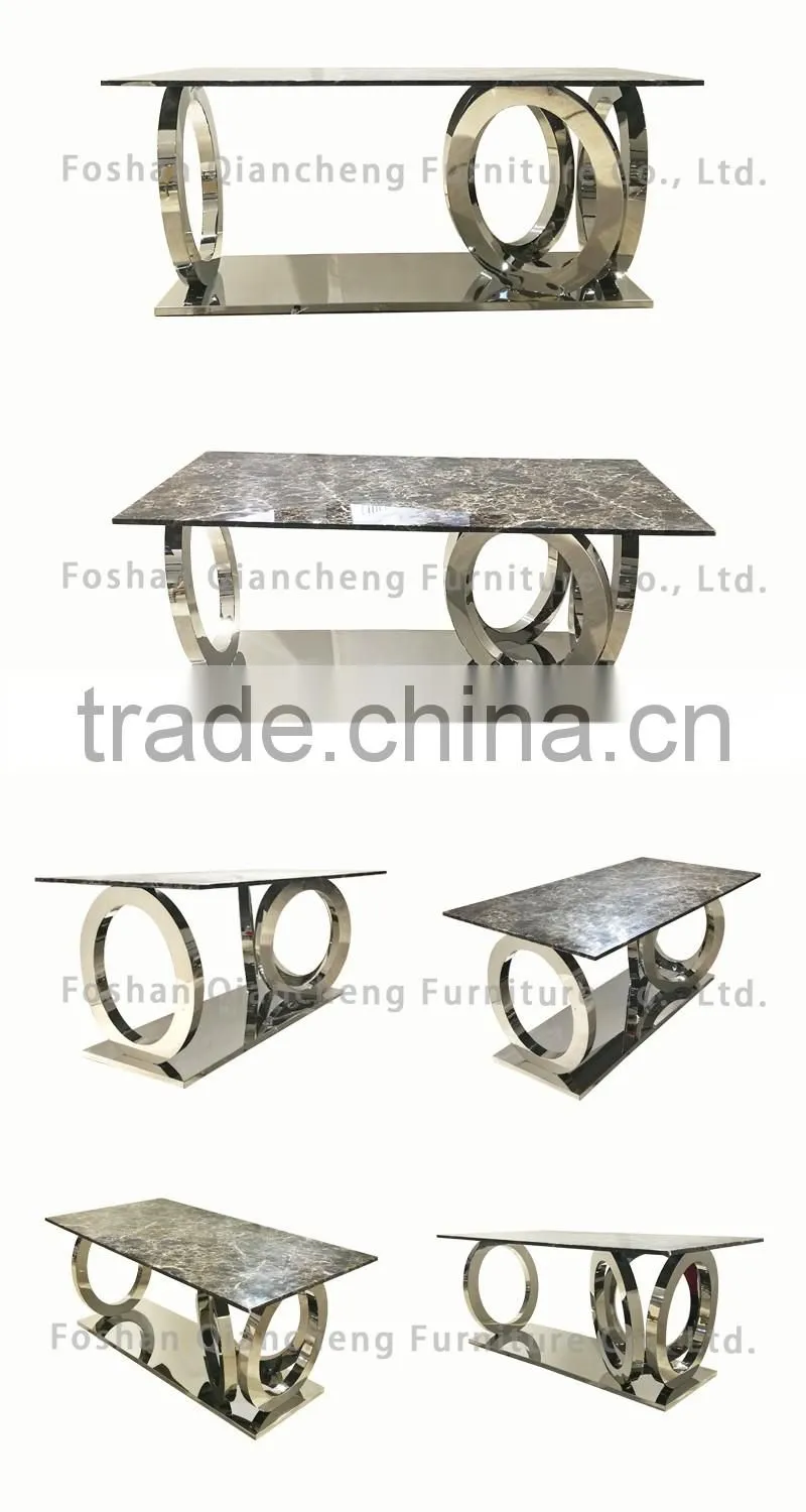 Modern furniture stainless steel legs marble top dining table qiancheng furniture
