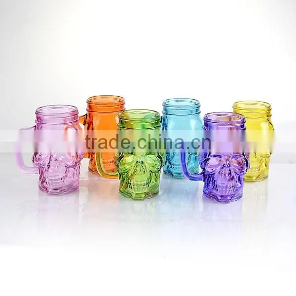 6color spray new design skull glass bottle decorative jars With the handle