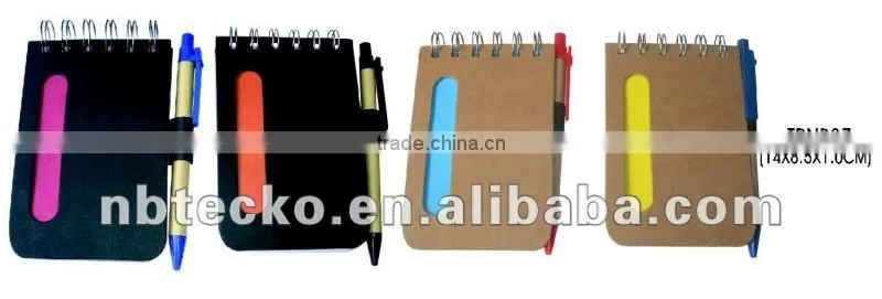 Good looking natural ECO friendly Recycled paper note book with pen