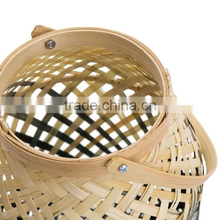 Natural & grey green basket weave design, set of two 100% bamboo lamp shades lighting