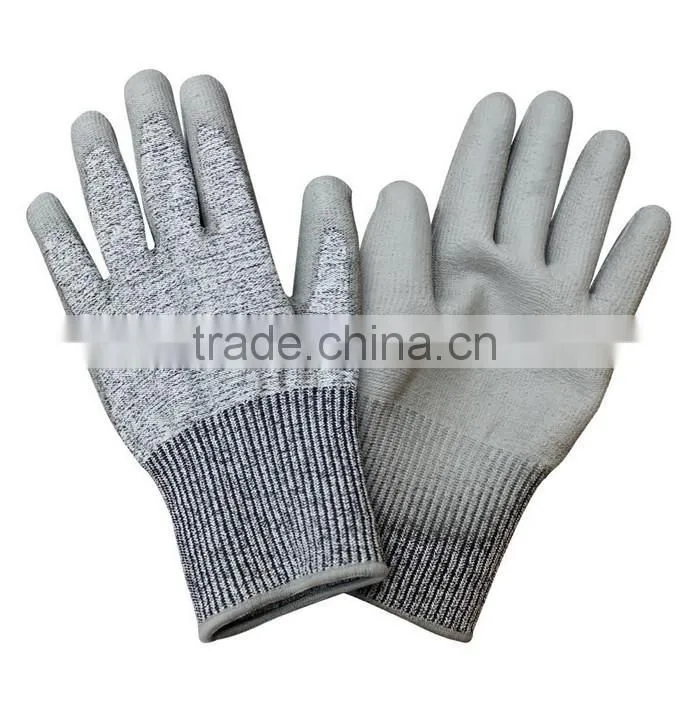 pu coated cut resistant gloves, level 5 grade cut resistant glove EN 388