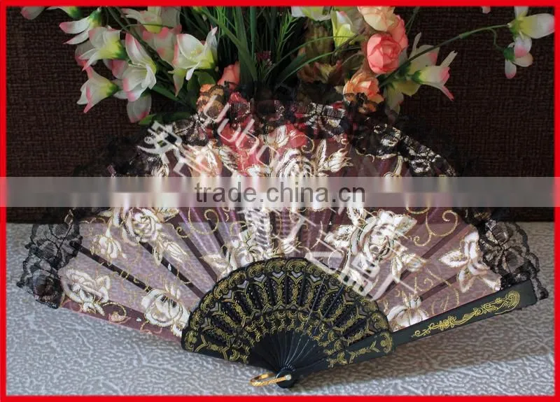 Rose design lace hand folding fan