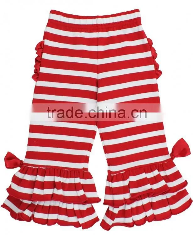 2017 new design kids clothing soft cotton trousers ruffle wholesale orange children baby pants for girl