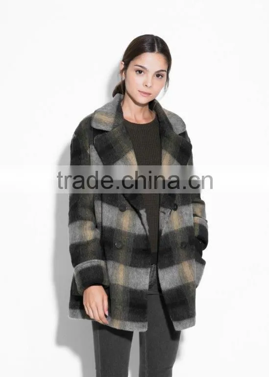 winter season check design lady coat