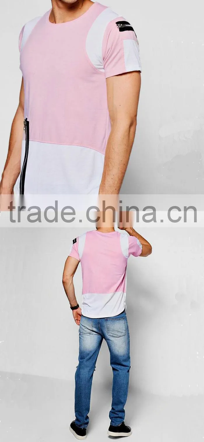 Custom made men's casual colour block t-shirt guys designer cool t shirts with zip detail